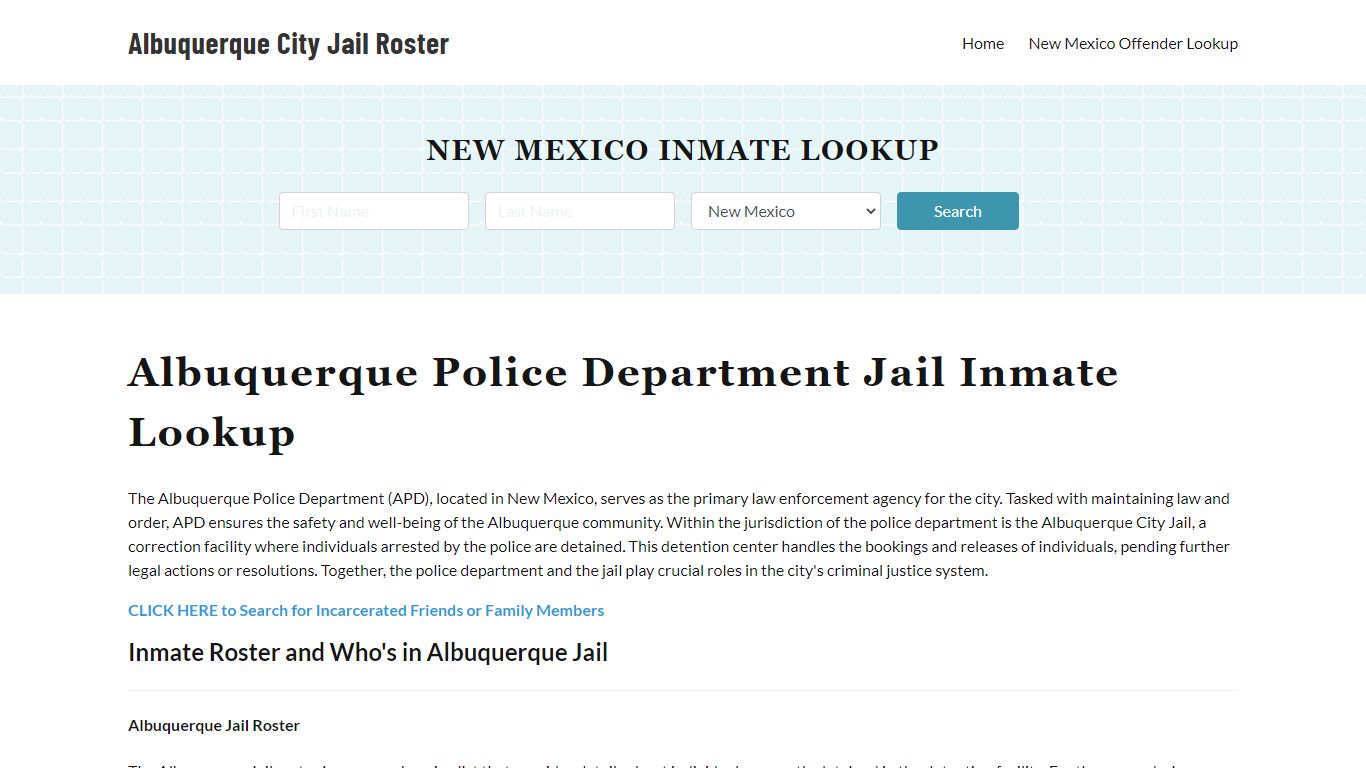 Albuquerque Police Department Jail Inmate Lookup